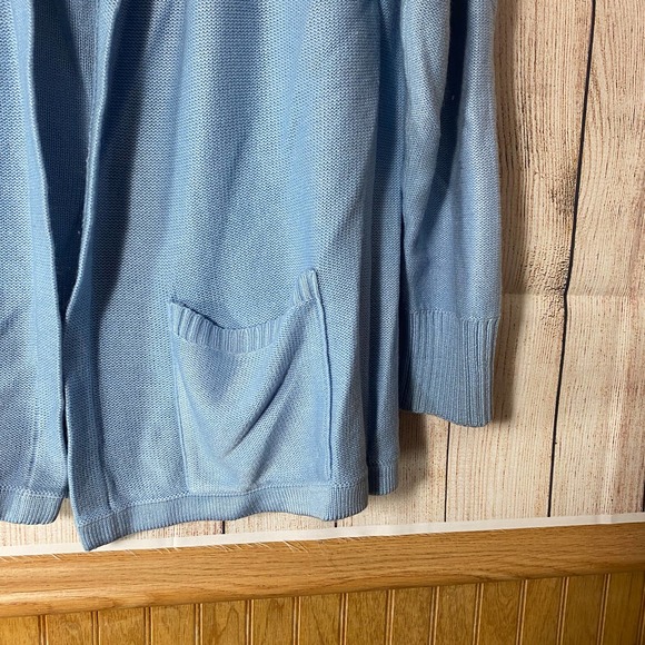Vtg Blue Tie Neck Open Front Acrylic Cardigan Sweater Size M L 42 - Picture 4 of 7